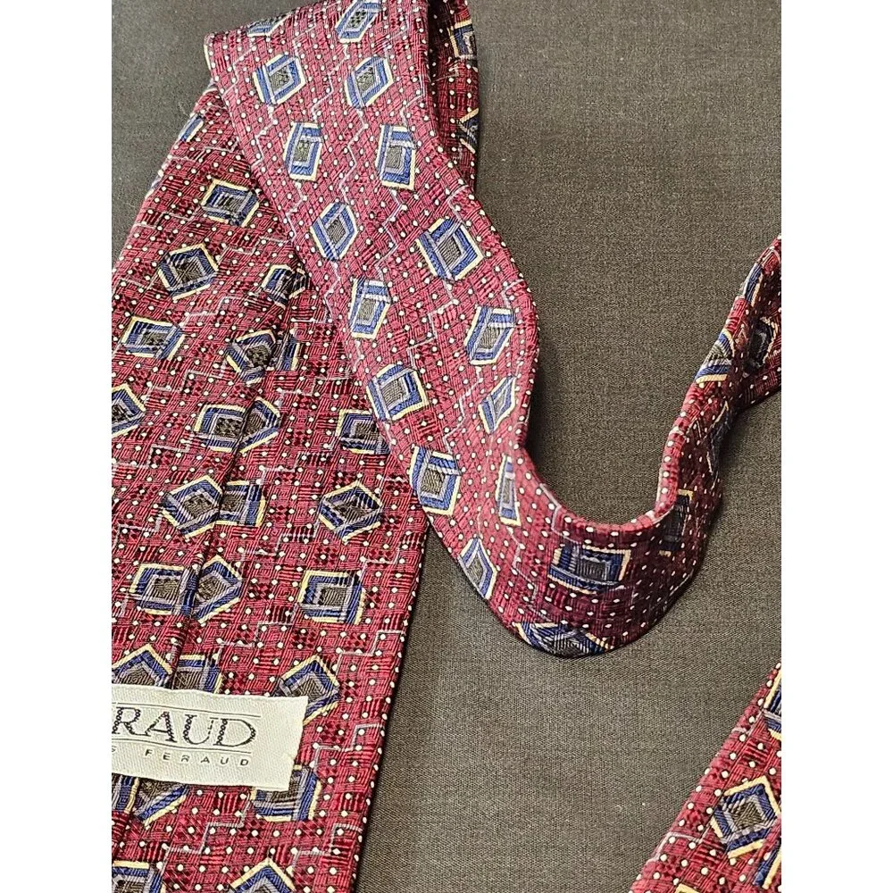 Vintage Louis Feraud Geometric Pattern Silk Tie - Picture 9 of 10